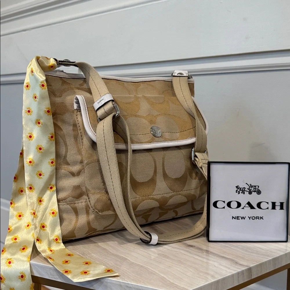 Coach Daisy File Signature Jacquard Tan Crossbody